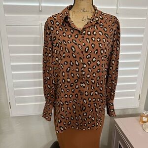 Ann Taylor Brown Leopard Print Blouse
